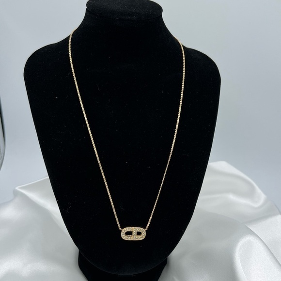 CHRISTIAN DIOR Gold Tone Necklace with CD Pendant/Charm - Picture 1 of 4